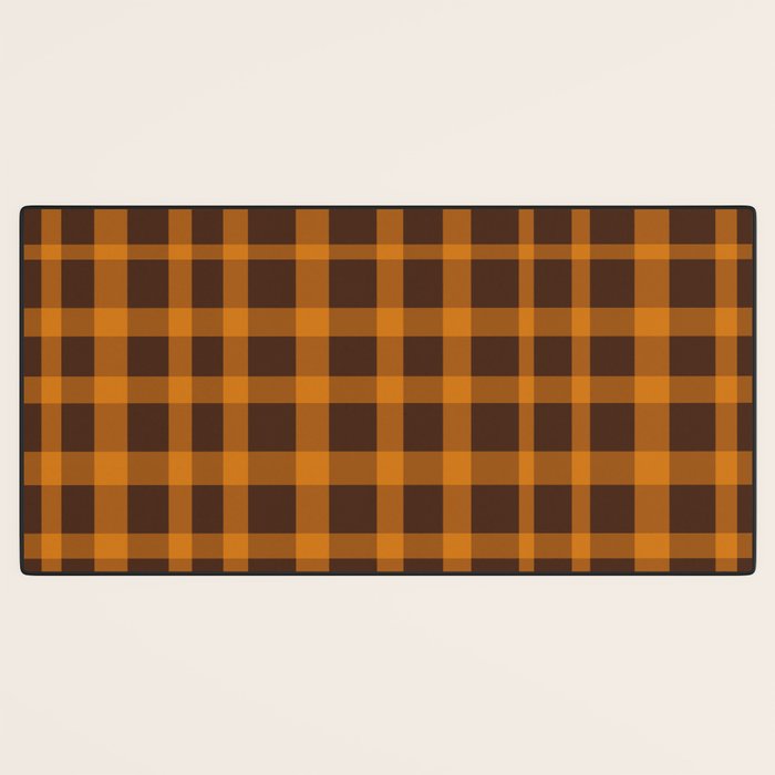 Retro 70s Plaid Pattern in Orange and Dark Brown Desk Mat Gallery Image 3