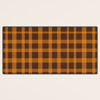Retro 70s Plaid Pattern in Orange and Dark Brown Desk Mat Gallery Image 3
