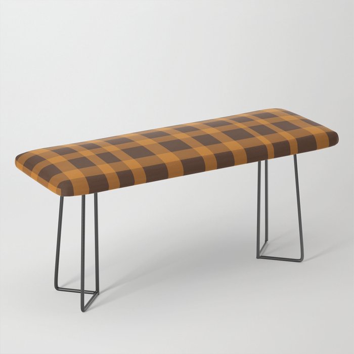 Retro 70s Plaid Pattern in Orange and Dark Brown Bench Gallery Image 1