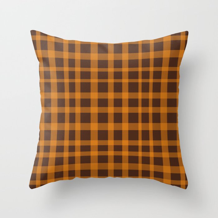 Retro 70s Plaid Pattern in Orange and Dark Brown Throw Pillow Gallery Image 6