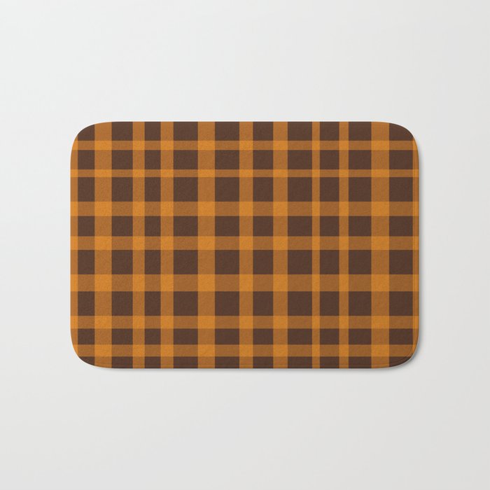 Retro 70s Plaid Pattern in Orange and Dark Brown Bath Mat Gallery Image 1