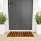 Retro 70s Plaid Pattern in Orange and Dark Brown Welcome Mat Gallery Image 3