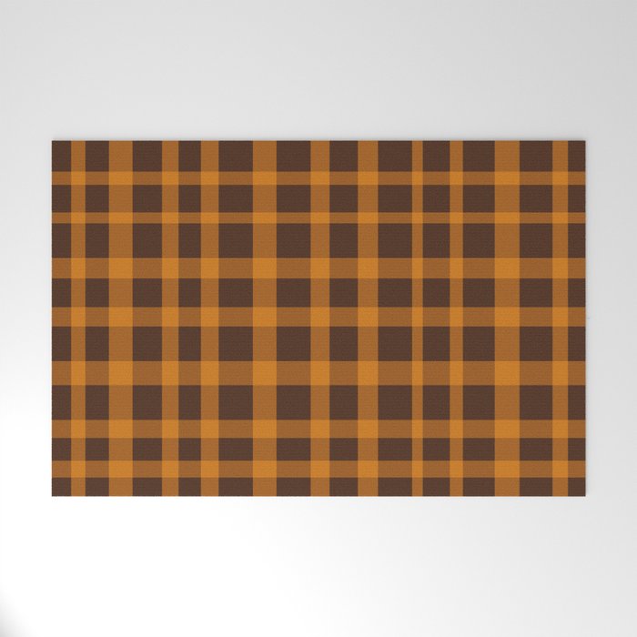 Retro 70s Plaid Pattern in Orange and Dark Brown Welcome Mat Gallery Image 1