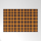 Retro 70s Plaid Pattern in Orange and Dark Brown Welcome Mat Gallery Image 1