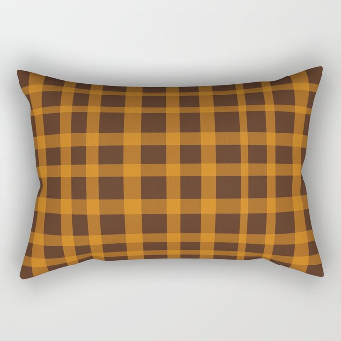 Retro 70s Plaid Pattern in Orange and Dark Brown Rectangular Pillow Gallery Image 1