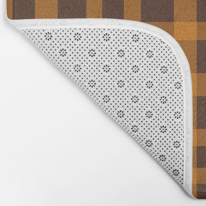 Retro 70s Plaid Pattern in Orange and Dark Brown Bath Mat Gallery Image 2