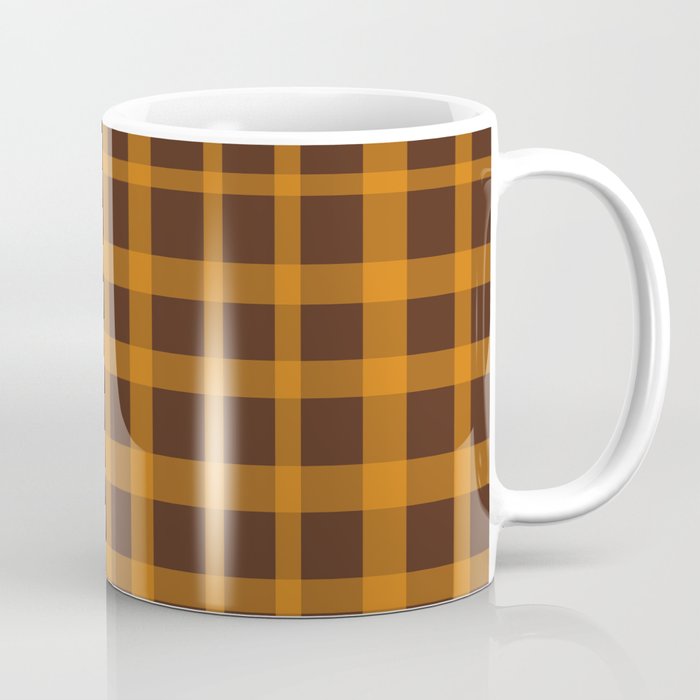 Retro 70s Plaid Pattern in Orange and Dark Brown Coffee Mug Gallery Image 1