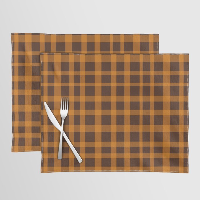 Retro 70s Plaid Pattern in Orange and Dark Brown Placemat Gallery Image 1