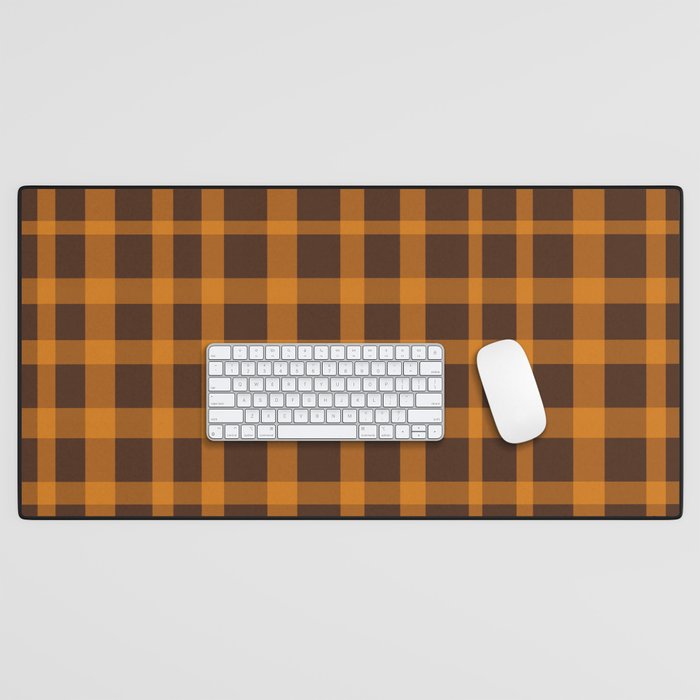 Retro 70s Plaid Pattern in Orange and Dark Brown Desk Mat Gallery Image 1