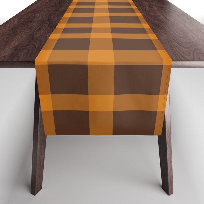 Retro 70s Plaid Pattern in Orange and Dark Brown Table Runner Gallery Image 1
