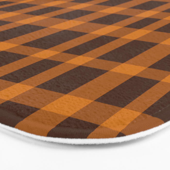 Retro 70s Plaid Pattern in Orange and Dark Brown Bath Mat Gallery Image 3