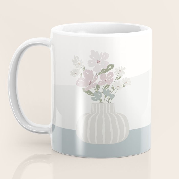 Wildflower bouquet in vase illustration - beige muted pink and dusty green flowers Coffee Mug Gallery Image 3