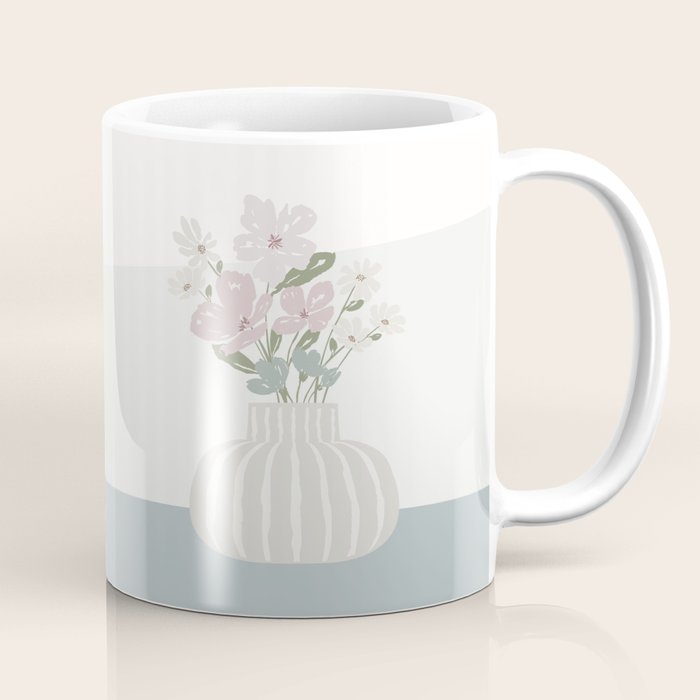 Wildflower bouquet in vase illustration - beige muted pink and dusty green flowers Coffee Mug Gallery Image 1