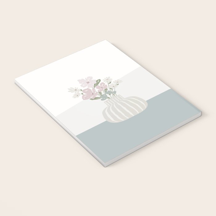 Wildflower bouquet in vase illustration - beige muted pink and dusty green flowers Notebook Gallery Image 3