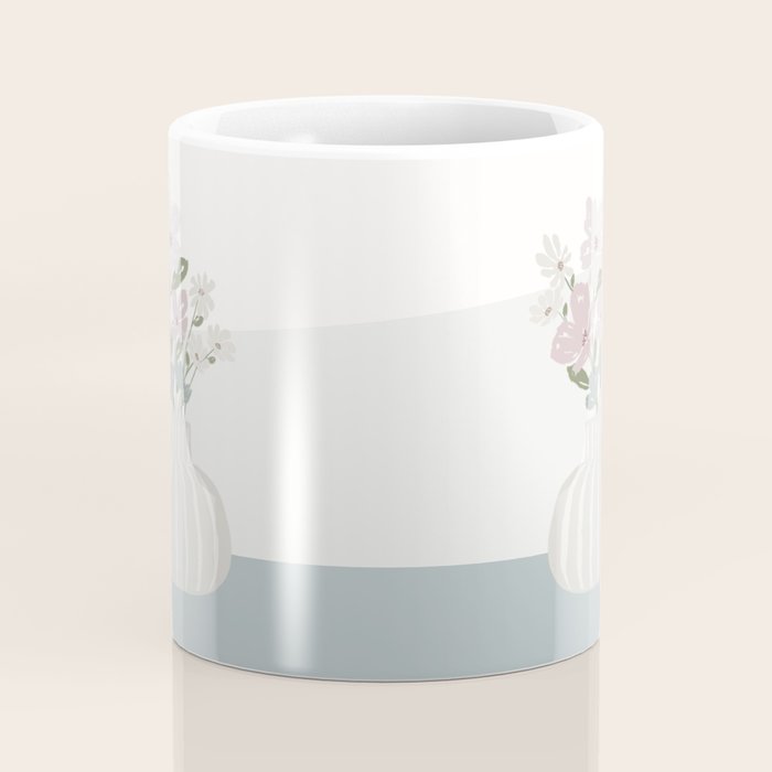 Wildflower bouquet in vase illustration - beige muted pink and dusty green flowers Coffee Mug Gallery Image 4
