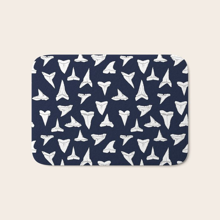 SHARK TEETH PATTERN-navy blue Bath Mat Gallery Image 1