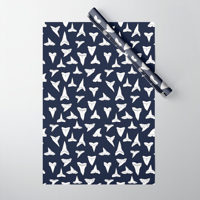 SHARK TEETH PATTERN-navy blue Wrapping Paper Gallery Image 1
