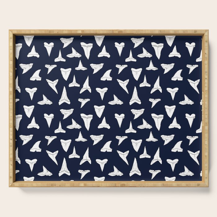 SHARK TEETH PATTERN-navy blue Serving Tray Gallery Image 1