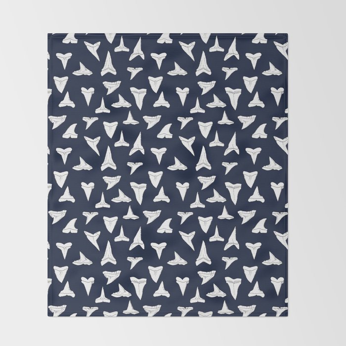 SHARK TEETH PATTERN-navy blue Throw Blanket Gallery Image 2