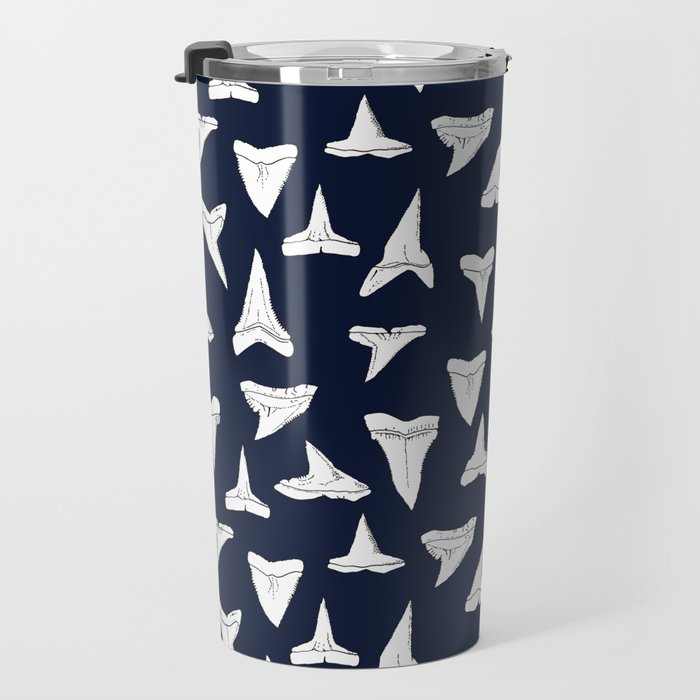 SHARK TEETH PATTERN-navy blue Travel Mug Gallery Image 3