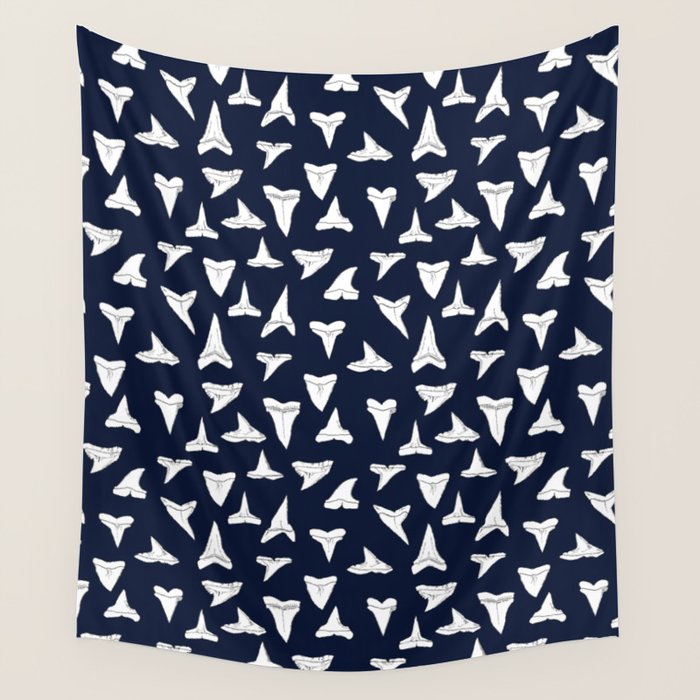 SHARK TEETH PATTERN-navy blue Wall Tapestry Gallery Image 4