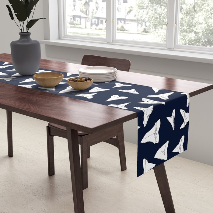SHARK TEETH PATTERN-navy blue Table Runner Gallery Image 2