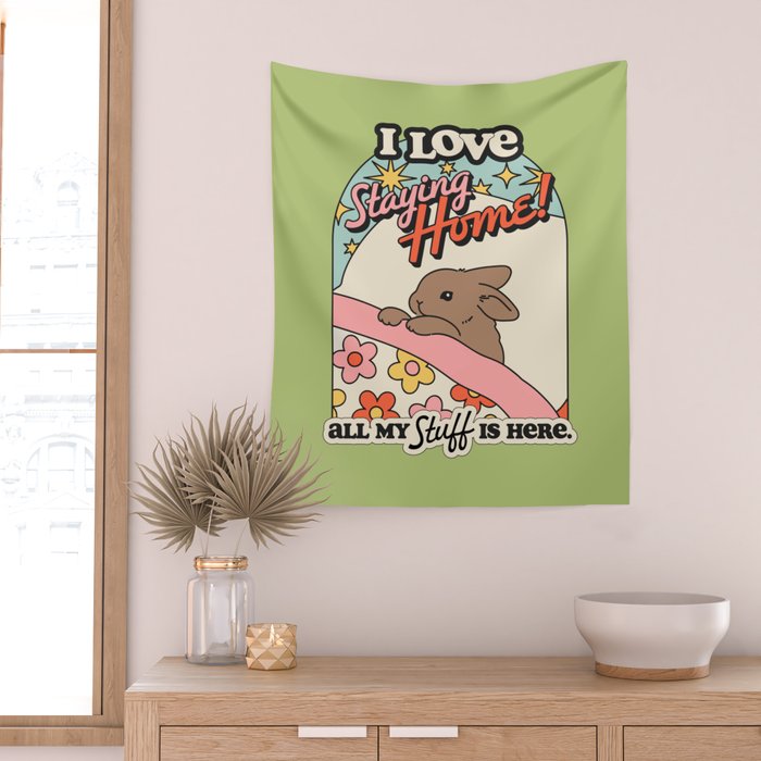 BUNNY STAYS HOME Wall Tapestry Gallery Image 2
