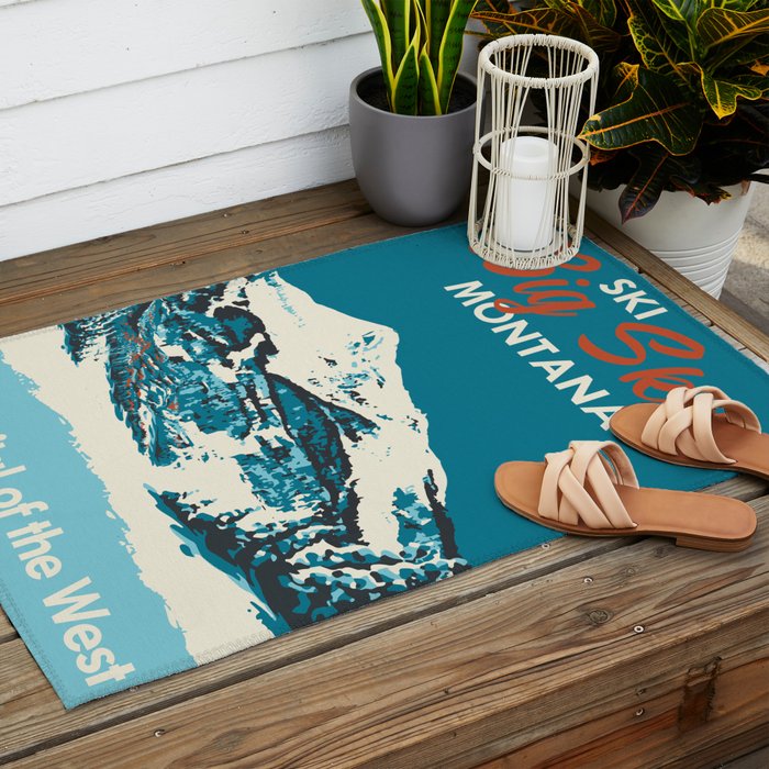Ski Big Sky Montana Vintage Poster Outdoor Rug Gallery Image 2