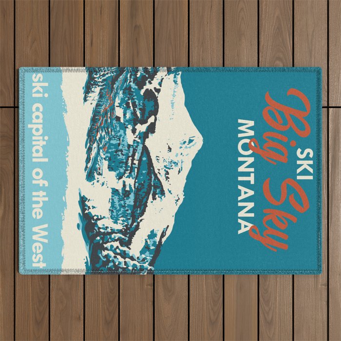 Ski Big Sky Montana Vintage Poster Outdoor Rug Gallery Image 1