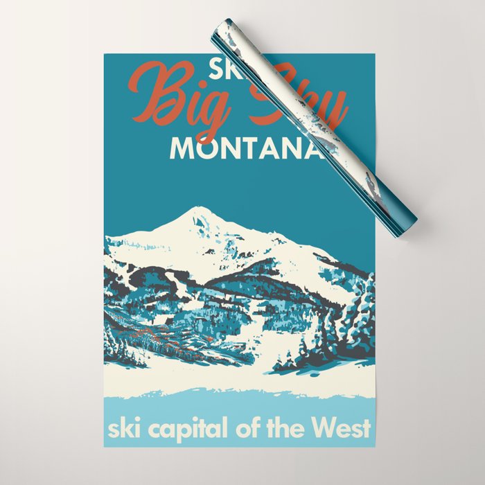 Ski Big Sky Montana Vintage Poster Wrapping Paper Gallery Image 1