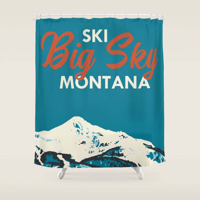 Ski Big Sky Montana Vintage Poster Shower Curtain Gallery Image 1