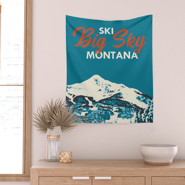 Ski Big Sky Montana Vintage Poster Wall Tapestry Gallery Image 2
