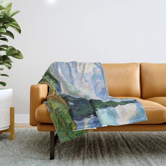 Wheat Field with Cypresses by Vincent van Gogh Throw Blanket Gallery Image 1