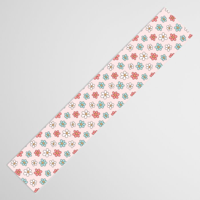Happy Daisy Pattern, Cute and Fun Smiling Colorful Daisies Table Runner Gallery Image 3
