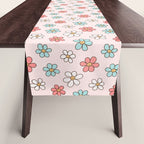 Happy Daisy Pattern, Cute and Fun Smiling Colorful Daisies Table Runner Gallery Image 1