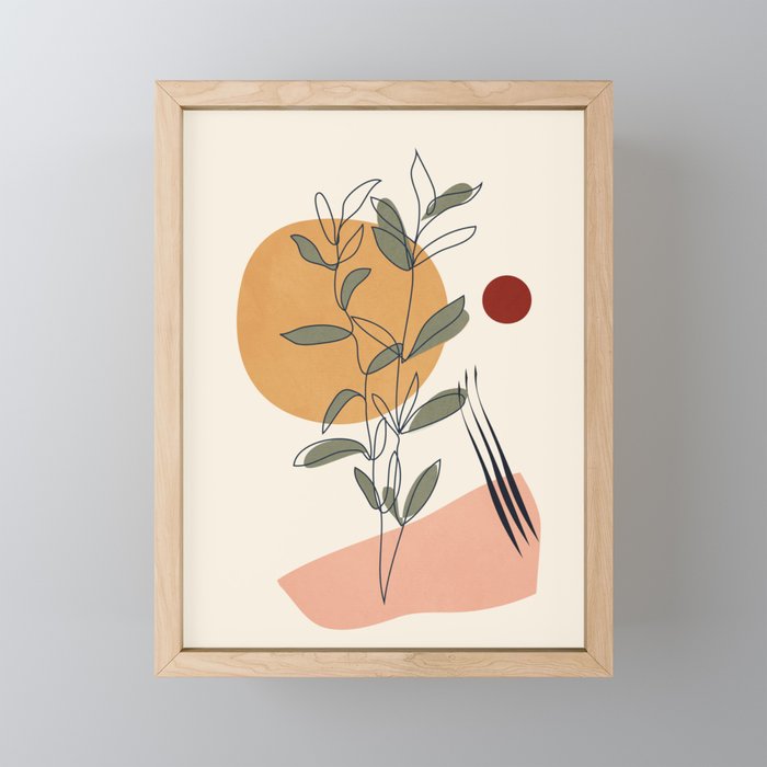 Minimal Line Young Leaves Mini Art Print Gallery Image 1