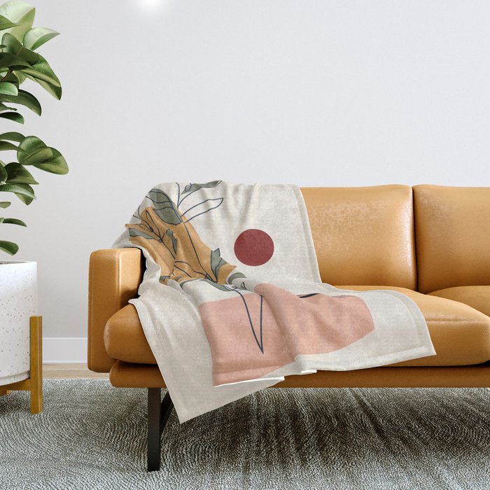 Minimal Line Young Leaves Throw Blanket Gallery Image 1
