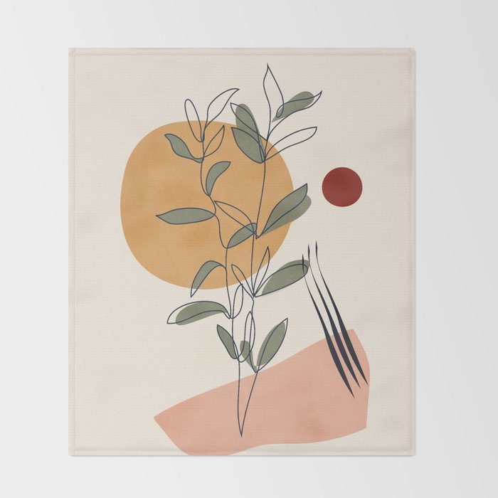 Minimal Line Young Leaves Throw Blanket Gallery Image 2