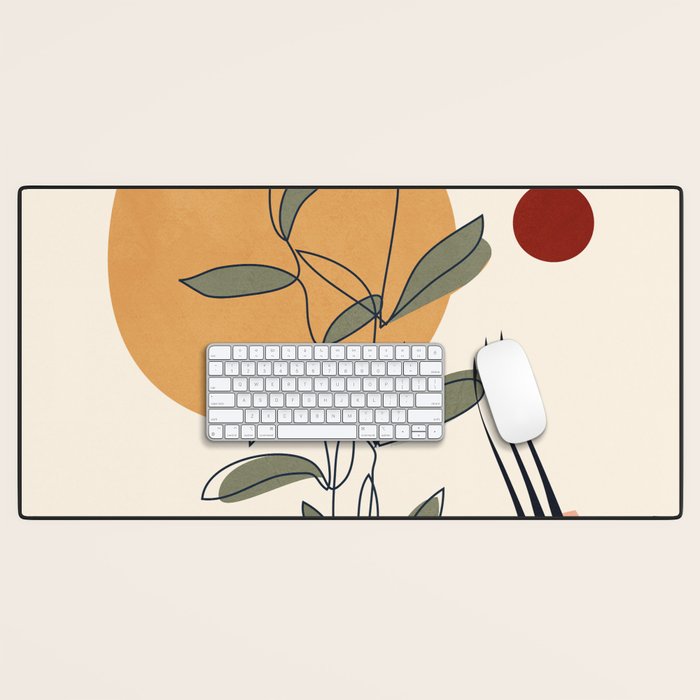 Minimal Line Young Leaves Desk Mat Gallery Image 1