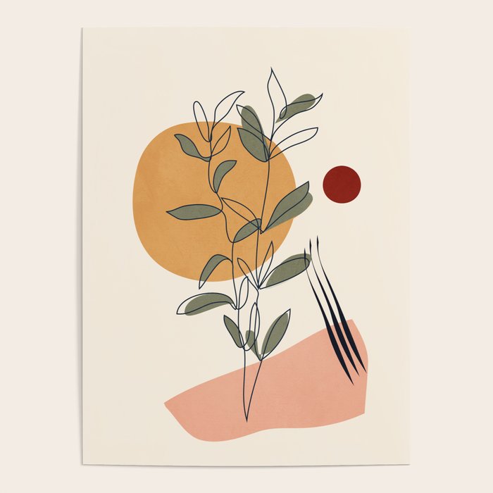 Minimal Line Young Leaves Poster Gallery Image 4