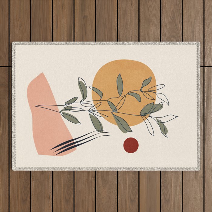 Minimal Line Young Leaves Outdoor Rug Gallery Image 1
