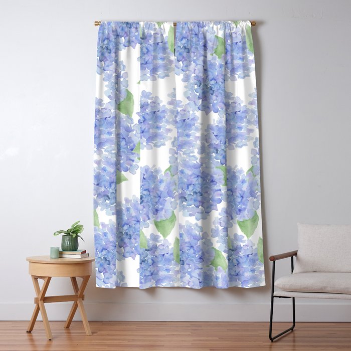 Elegant lavender lilac watercolor hydrangea floral Window Curtain Gallery Image 1
