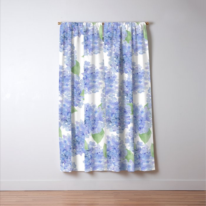 Elegant lavender lilac watercolor hydrangea floral Window Curtain Gallery Image 3