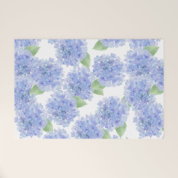 Elegant lavender lilac watercolor hydrangea floral Welcome Mat Gallery Image 1