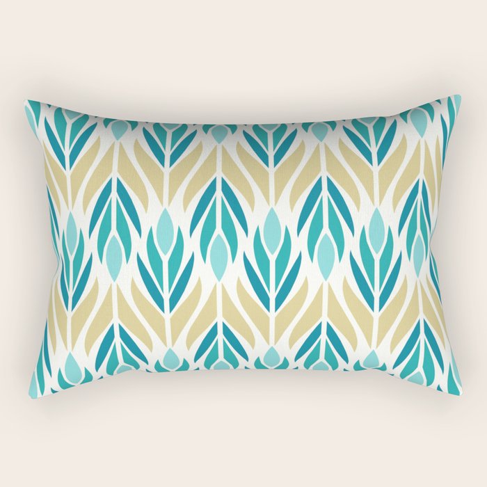Mid Century Modern Abstract Floral Pattern in Turquoise Teal Aqua and Marigold Rectangular Pillow Gallery Image 2
