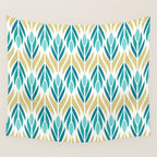 Mid Century Modern Abstract Floral Pattern in Turquoise Teal Aqua and Marigold Wall Tapestry Gallery Image 4