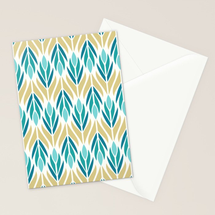 Mid Century Modern Abstract Floral Pattern in Turquoise Teal Aqua and Marigold Stationery Card Gallery Image 2