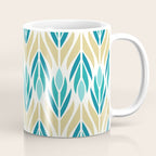 Mid Century Modern Abstract Floral Pattern in Turquoise Teal Aqua and Marigold Coffee Mug Gallery Image 1