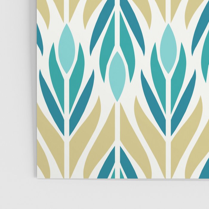 Mid Century Modern Abstract Floral Pattern in Turquoise Teal Aqua and Marigold Poster Gallery Image 3