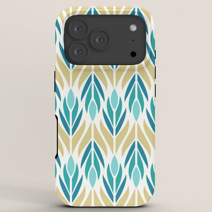 Mid Century Modern Abstract Floral Pattern in Turquoise Teal Aqua and Marigold iPhone Case Gallery Image 7